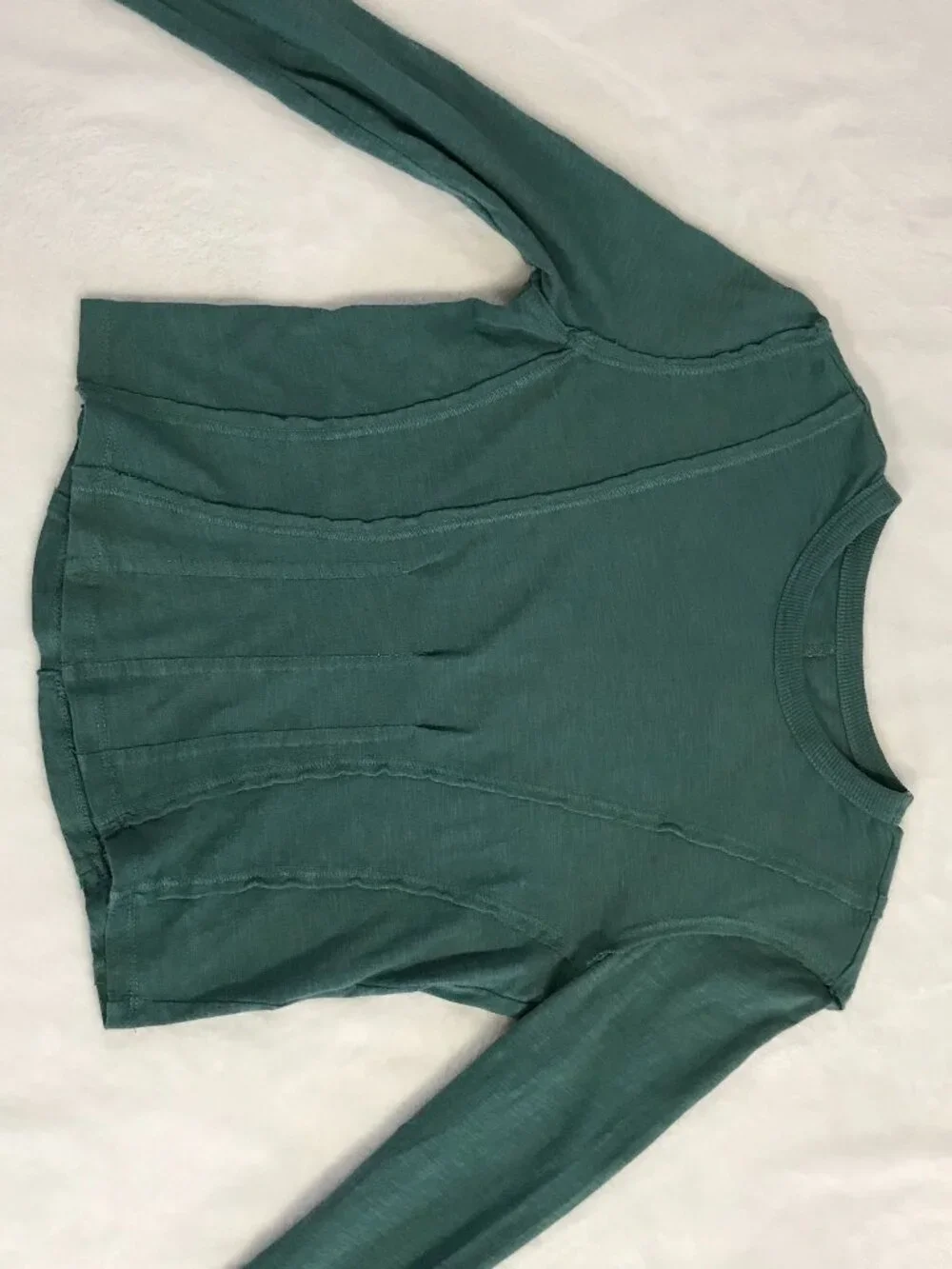Pilcro Anthropologie Seamed Long Sleeve Top XXS Dark Turquoise Cotton Crop Tee